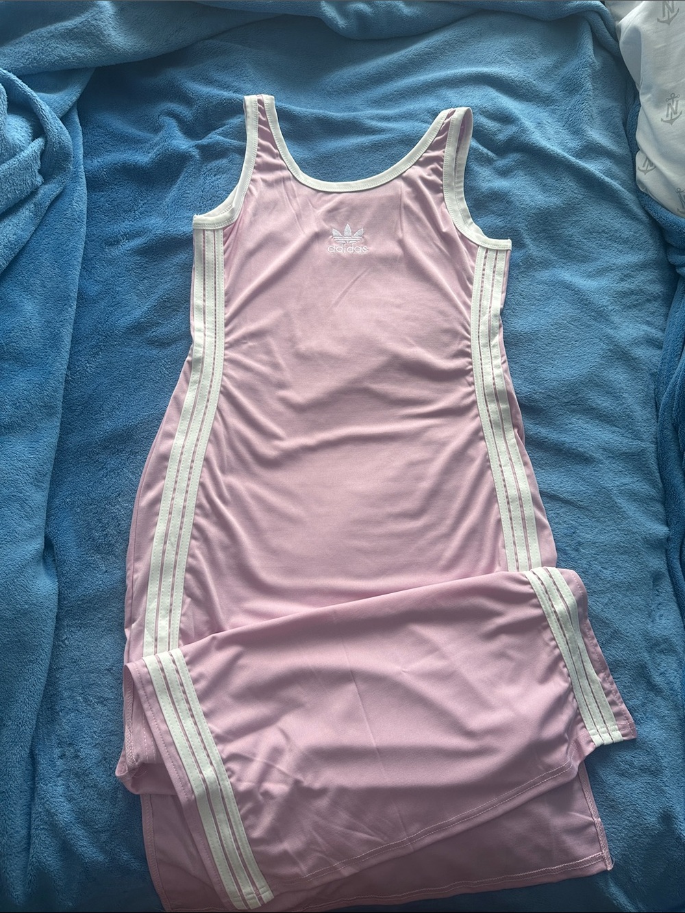 adidas Light Pink Tank Midi Dress with White Stripes
